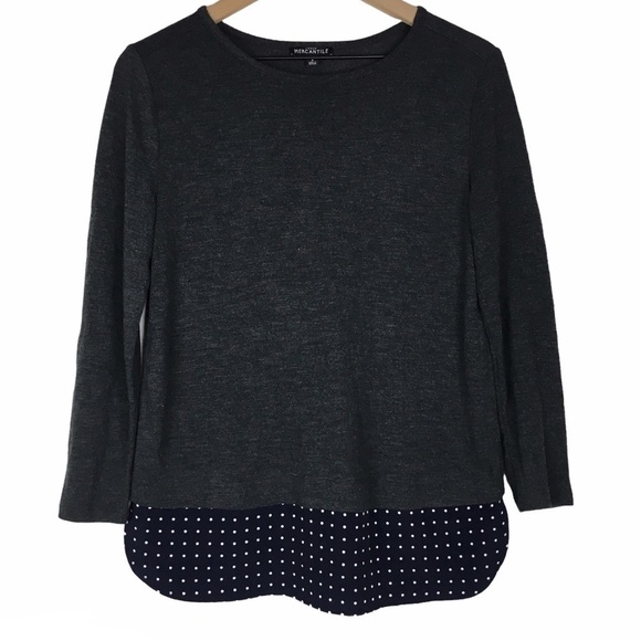 J CREW Mercantile Top Blouse Mixed Media Dots Long Sleeve Minimalist Size Small - Picture 1 of 10